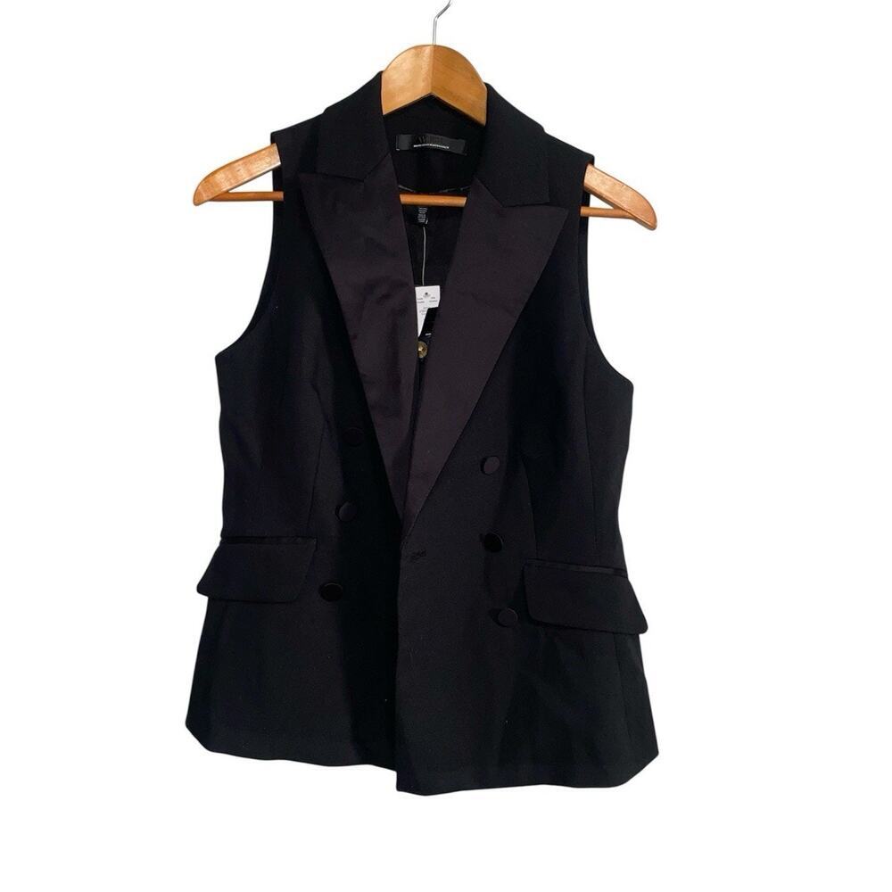 WHBM Sleeveless Black Tuxedo Vest Size 6 NWT Preppy Clean Girl Career Officewear